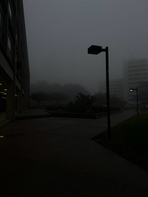 #fog #school #dark #morning #college #fall #autumn #rain #quiet Quiet Dark Aesthetic, Dark School Morning, Dark Morning Aesthetic, Dark School Aesthetic, Dark Nostalgia, Quiet Core, Ghost School, Dark Morning, Gloomy Morning