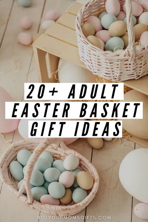 If you’re looking for some unique Easter basket ideas for grown-ups, you’re in the right place, friend. No matter who you’re shopping for, these 20+ non-candy Easter basket ideas for adults will guarantee they’ll have an awesome Easter Sunday! | non candy easter baskets for adults | adult easter gifts | easter gift ideas for adults | easter gifts for adults unique | non candy easter egg fillers | easter gifts non-candy | adult easter basket ideas | notyourmomsgifts.com Easter Gift Bags For Adults, Easter Egg Basket Ideas For Adults, Mini Easter Baskets For Adults, Easter Gift Adult, Diy Easter Basket For Adults, Diy Adult Easter Basket Ideas, Adult Easter Treats, Adult Girl Easter Basket, Easter Basket Gift Ideas For Adults