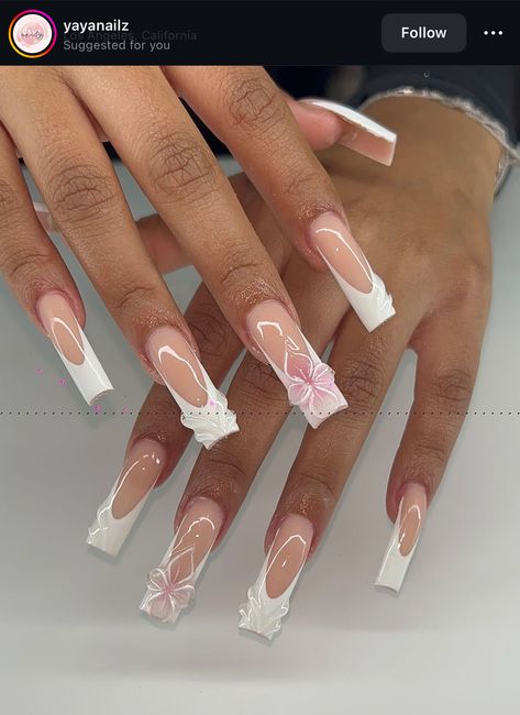 Girly Acrylic Nails, French Tip Acrylic Nails, French Acrylic Nails, Acrylic Nails Coffin Pink, Unique Acrylic Nails, Long Square Acrylic Nails, Bling Acrylic Nails, Acrylic Nails Coffin Short, Summer Acrylic Nails