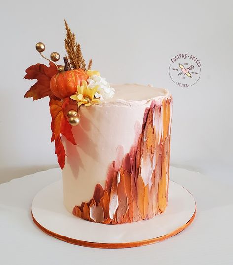 Fall Color Cake Ideas, Fall Flowers Birthday Cake, 2 Tier Thanksgiving Cake, Fall Fault Line Cake, Pretty Fall Birthday Cakes, Burnt Orange Cake Ideas, Autumn Leaf Cake, Autumnal Birthday Cake, Fancy Fall Cakes