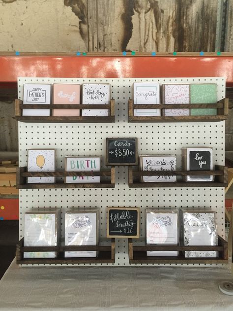 9 DIY Ideas for Your CLC Booth or Table - Craft Lake City Ikea Craft Fair Display, Notebook Display Ideas, Greeting Card Holder Display, Studio Pegboard, Pegboard Ikea, Ikea Wooden, Ikea Spice, Craft Fair Booth Display, Pegboard Display