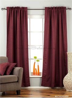 Dark Maroon Rod Pocket Matka Raw Silk Curtain / Drape / Panel - Piece Maroon Curtains, Gray Bedroom Walls, Red Indian, Plain Curtains, Silk Curtains, Dark Maroon, Drape Panel, Gray Bedroom, Curtain Designs