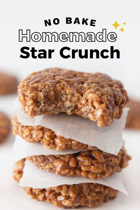 These are SO easy to make! With just 5 ingredients you can make a batch of chewy, no-bake Little Debbie Star Crunch cookies! No stove-top needed - simply microwave and enjoy a caramel-y & chocolate treat in under 10 minutes! No Bake Star Crunch Cookies, Homemade Star Crunch Cookies, Little Debbie Star Crunch Recipe, Star Crunch Copycat Recipe, No Sugar Sweet Snacks, Chocolate Chip Desserts Easy Quick, No Milk Desserts Easy, Large Batch Dessert Recipes, Star Crunch Recipe Little Debbie