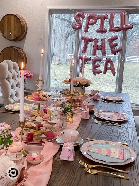 Valentines Tea Party Decorations, Garden Party Galentines, Hosting Valentine Party, Galentines Party Decor Classy, Galentines Party Tablescape, Hosting Theme Ideas, Tea Party Theme Party, Galentine Party Decor, Hosting A Tea Party