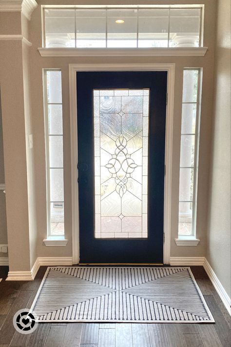 Front Door Indoor Mat, Entry Hall Rug Ideas, Rugs Inside Front Door, Doormat Inside Front Door, Ruggable Front Door, Interior Front Door Rug Entryway, Rug For Foyer Entryway, Front Hallway Rug, Rugs For Hallway