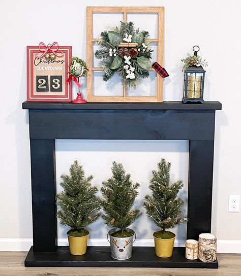 Removable Fireplace Mantle, Diy Fireplace Mantle Photo Prop, Homemade Fireplace Mantle, Renter Friendly Diy Faux Fireplace, Diy Wooden Fireplace Mantle, Faux Mantle With Tv, How To Make A Faux Fireplace Mantel, Diy Fake Mantle, Diy Fireplace Apartment Faux Mantle