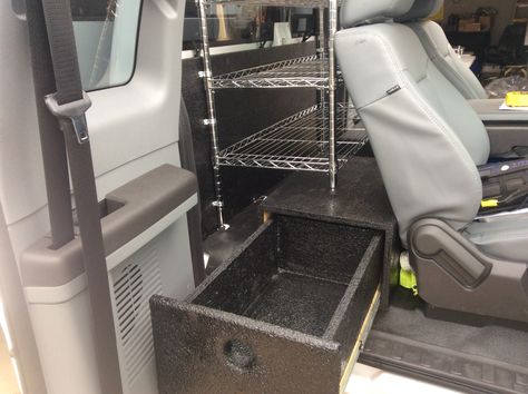 Custom storage solution for Extended Cab Ford F-250 Extended Cab Truck Storage, Truck Cab Organization, Camp Accessories, Work Truck Storage, Bulletproof Clothing, Truck Organization, Truck Life, Service Truck, Work Trucks