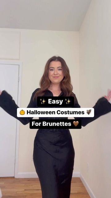 Erika Dwyer on Instagram: "Easy Halloween Costumes for Brunettes 🦇🤎 🐈‍⬛ which hair color next? - - - #reels #reelsinstagram #instagramreels #fashionreels #halloween #halloweencostume #haloween2022 #easyhalloweenmakeup #easyhalloweencostume #halloweenideas #costumeideas #costumeparty #morticiaaddams #annadelvey #daria #pearlmovie #miagoth #maxine #outfitideas" Costume Ideas Women Brown Hair, Long Brunette Hair Halloween Costume, Long Hair Halloween Costumes For Women, Easy Halloween Costume Brunette, Costumes For Long Dark Hair, Light Brown Hair Costume Ideas, Short Brunette Hair Halloween Costumes, Simple Halloween Costumes For Brunettes, Easy Halloween Costumes Brown Hair