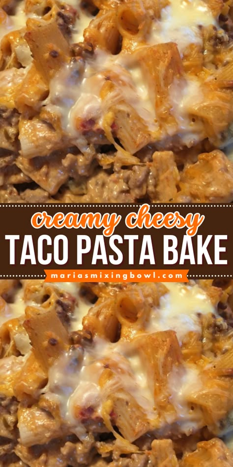 Creamy Cheesy Taco Pasta Bake-An easy and cheesy taco pasta bake! This pasta is creamy, cheesy, and oh so yummy. Full of taco flavors, a family favorite. Taco Mac N Cheese Recipe, Velveeta Taco Pasta, Taco Alfredo Pasta, Taco Casserole With Noodles, Pasta Taco Bake, Velveeta Pasta Recipes, Taco Mac And Cheese Casserole, Pasta Bake Recipes Easy, Taco Noodles