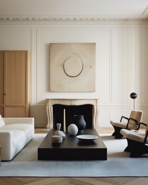 French Minimalist Interior, European Chic, Large Wall Art Living Room, European Living Room, Parisian Interior, Boston Design, Luxury Coffee Table, Flat Interior, Luxe Interiors