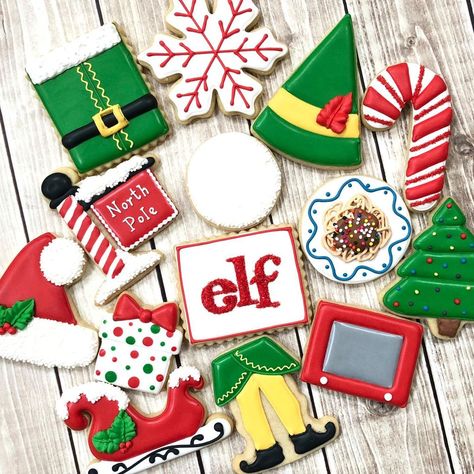 Krissy’s Cookies on Instagram: “What’s your favorite day-after-thanksgiving tradition? Mine is watching the movie Elf 🧝🎅🏻❄️⛄️ Do you have an all-time favorite Christmas mo…” Elf Christmas Cookies Decorated, Elf Movie Cookies Decorated, Buddy The Elf Cookies Decorated, Buddy Elf Cookies, Christmas Movie Cookies Decorated, Elf On Shelf Cookies Decorated, Christmas Cookie Themes, Elf Movie Cookies, Elf Sugar Cookies Decorated