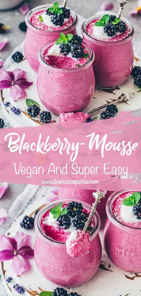 Vegan Berry Dessert Recipes, Vegan Jello Desserts, Vegan Berry Recipes, Healthy Berry Dessert Recipes, Mixed Berry Mousse, Vegan Raspberry Mousse, Paleo Blackberry Recipes, Vegan Berry Cheesecake, Easy Vegan Mousse