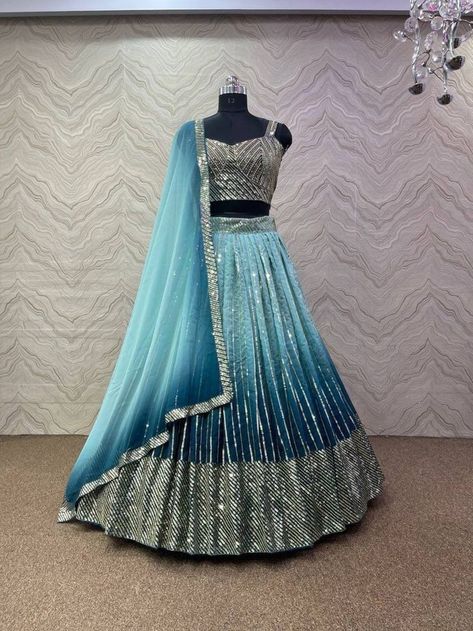 Dual Shade Lehenga, Lengha Choli Simple, Normal Lehenga, New Trend Lehenga Designs, Georgette Lengha, Trending Lehenga Designs, Shaded Lehenga, Etsy Lehenga, Designer Lehnga Choli