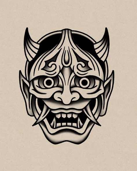 #tattoo #tattoos #inked #tattooart #tattooed #tattooideas #tattoodesign #tattooinspiration #tattoosleeve #tattooflash #inkedgirls #tattooedwomen  #InkLaughs  #TattooFails Japanese Face Mask Tattoo, Demon American Traditional Tattoo, American Traditional Hannya Mask, Omni Mask Tattoo Design, Traditional Tattoo Art Japanese, Old School Tattoo Men Ideas Traditional Styles, Trad Japanese Tattoo, Japanese Traditional Tattoo Design, Japanese Oni Tattoo