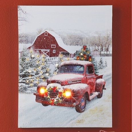 Beautiful Christmas Scenes, Christmas Red Truck, Red Truck Christmas, Merry Christmas Funny, Winter Szenen, Christmas Canvas, Tree Canvas, Christmas Truck, Christmas Funny