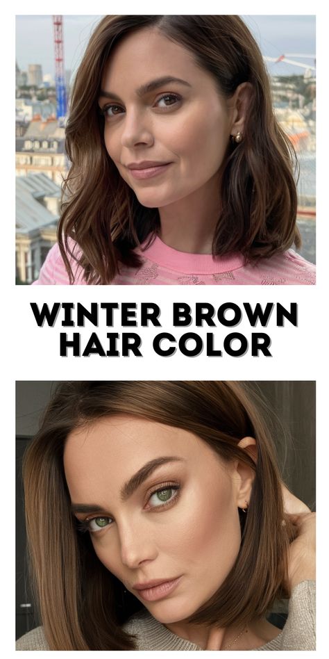 28 Stunning Winter Brown Hair Color Ideas 2024: Balayage, Brunettes & Highlights Brown Hair Gloss, Winter Brown Hair Color, Winter Brown Hair, Brown Hair Color Ideas, Brunettes Highlights, Medium Brown Hair, Sleek Bob, Tousled Waves, Brown Hair Color