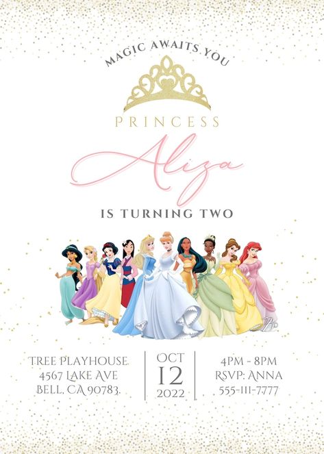 First Birthday Princess Invitations, Disney Princess Birthday Party Invitations, Disney Princess 1st Birthday Invitations, Free Princess Party Invitation Template, 4 Year Princess Birthday, Disney Princess Second Birthday Party, Princess 3rd Birthday Party Invitations, Disney Princess Birthday Invitations Free Printable, Elegant Disney Princess Birthday Party