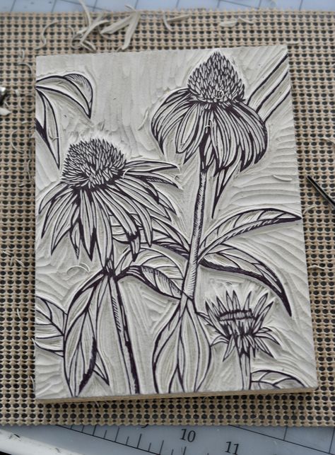 Lino Flowers, Linocut Prints Ideas Simple, Floral Linocut, Botanical Linocut, Linoleum Print Ideas, Lino Cut Ideas, Linocut Art Ideas, Flower Lino Print, Linoprint Ideas