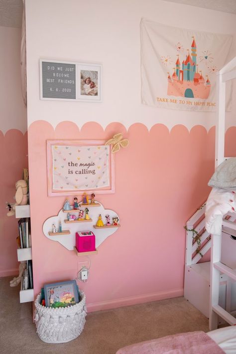 Girls Shared Disney Princess Bedroom Pink Princess Toddler Room, Vintage Disney Princess Nursery, Boho Disney Nursery, Disney Princess Room Ideas Toddler, Toddler Girl Princess Bedroom, Boho Princess Room, Disney Princess Toddler Room, Disney Princess Room Ideas, Princess Bedroom Ideas Toddler