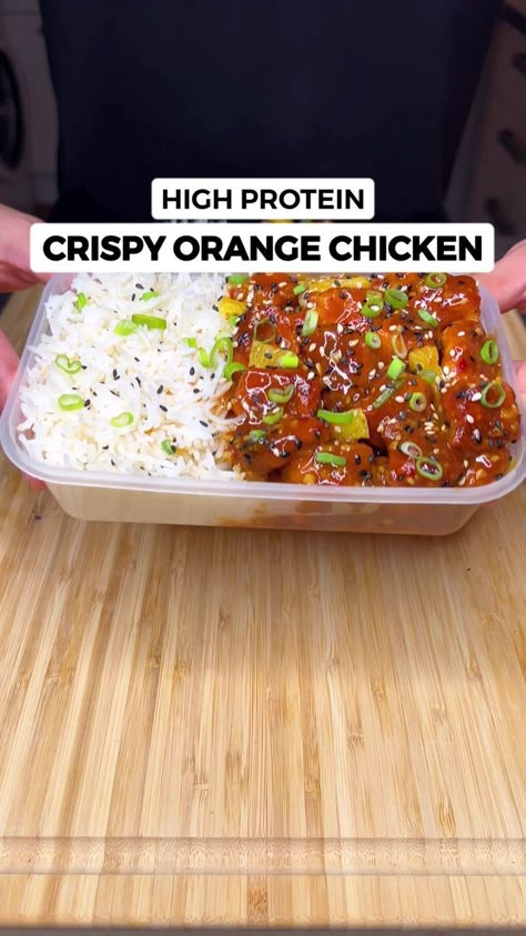 Crispy Orange Chicken Recipe, Orange Chicken Meal Prep, Crispy Orange Chicken, Prep Meals, High Protein Meal Prep, Orange Chicken Recipe, Healthy High Protein Meals, Healthy Lunch Meal Prep, Easy Healthy Meal Prep