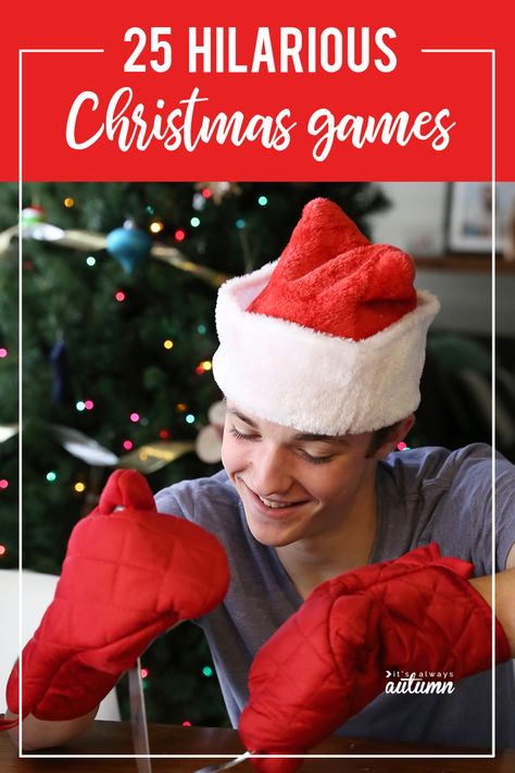 25 Christmas games that will have everyone laughing - It's Always Autumn Natal, Hilarious Christmas Games, Teenage Party Games, Shrine Ideas, Christmas Party Games For Groups, Xmas Party Games, Christmas Eve Games, Funny Christmas Party Games, Christmas Games To Play