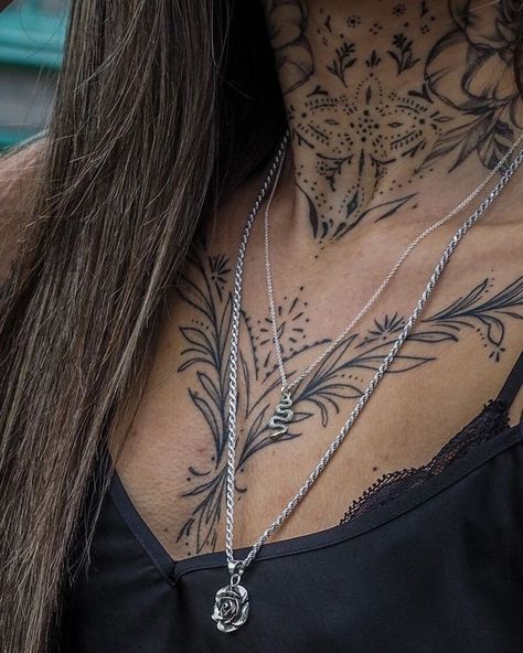 Chest Neck Tattoo, Small Snake, Throat Tattoo, Neck Tattoos Women, Pieces Tattoo, Chest Tattoos For Women, Chest Piece Tattoos, Sternum Tattoo, Snake Pendant