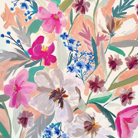 Nature, Hand Painted Florals, Flowers Textile Design, Design Tudung, Painterly Florals, Allover Flower, African American Quilts, Watercolor Flowers Pattern, Painterly Floral