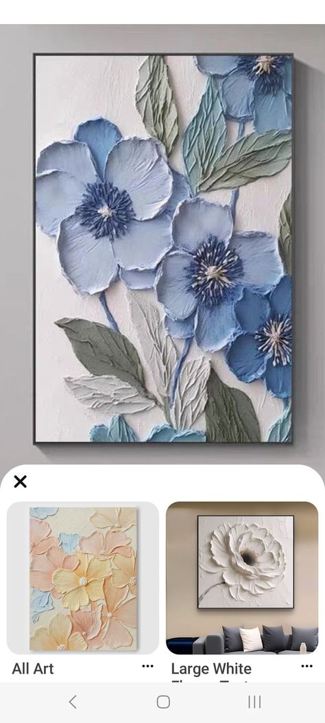 Texture Art On Wall, Textured Acrylic Painting Flowers, White Cement Art On Canvas, Sculpture Art On Canvas, Textured Painting Flowers, Plaster Cloth Art, Clay Work On Canvas, 3d Clay Art On Canvas, Wall Plaster Art