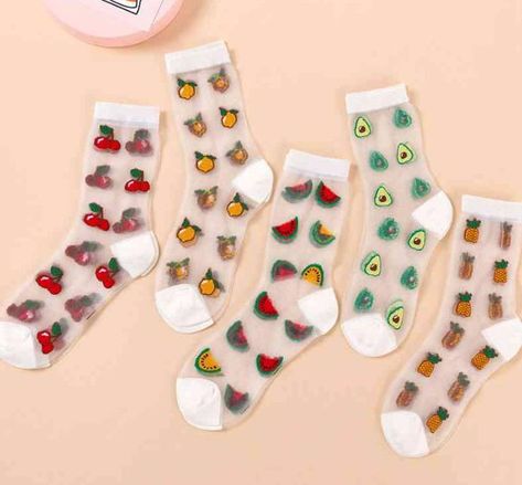 Cherry Socks, Funny Socks Women, Avocado Socks, Winter Warm Outfits, Orange Socks, Y2k Cardigan, Trendy Cardigans, Yellow Socks, Funny Fruit