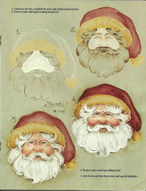 Santa Practice Steps to painting Santa Watercolor, Santa Paintings, Santa Klaus, Painted Gourds, Country Paintings, Santa Face, China Painting, Tole Painting, Painting Lessons