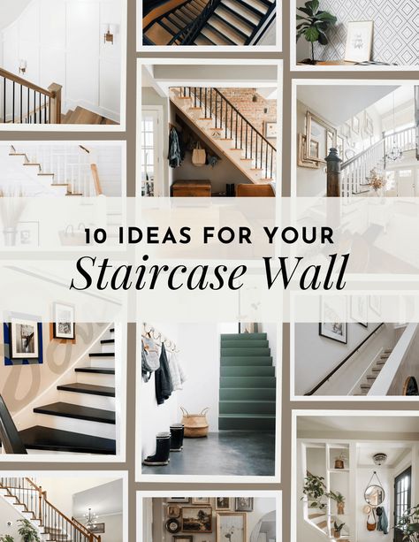 Tips and tricks for how to decorate you staircase wall Decorating Wall Under Stairs, Understairs Design Ideas, Staircase Wall Photos, Stair Half Wall Decor, Staircase Finishing Ideas, Split Level Stairway Wall Decor, Basement Stairs Landing Ideas, Wall Panels On Staircase, Under The Staircase Decor