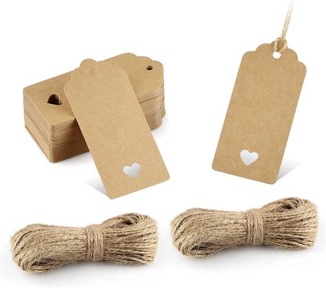 PRICES MAY VARY. Package: 100ft Natural Jute Twine + 100 pcs Kraft Paper Gift Tags,Size:3.7X 1.8 inches material: high Quality Kraft Card Paper Great as wedding favour tags, gift tags or other place name cards. Sturdy: These gift tags are nice and sturdy, made from red card and come with twine to tie them onto whatever you are labeling Wide Application: The tags are perfect for clothing tags, price tags, gift tags, wish trees, thank you notes, love notes ect. In particular, They are stunning wed Heart Wedding Favors, Kraft Paper Tags, Heart Gift Tags, Gift Wrap Tags, Wedding Gift Tags, Paper Crafts Card, Paper Gift Tags, Card Making Kits, Brown Kraft Paper