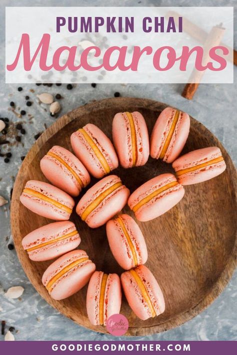 Make these pumpkin chai macarons this fall! Beautiful for showers, weddings, or parties. This unique fall macaron recipe is sure to delight. Don't forget to pin this dessert recipe for later! #macarons #pumpkin #chai #dessertidea #glutenfree #dessertrecipe #sweetrecipe #macaron #thanksgiving @goodiegodmother Chai Macarons, Pumpkin Chai Latte, Tea Macarons, Pumpkin Chai Tea, Hot Fudge Cake, Hot Chocolate Fudge, New Year's Desserts, Single Serve Desserts, Vegan Candies