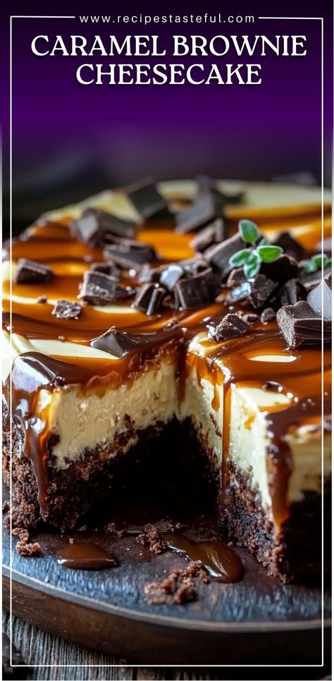 This Caramel Brownie Cheesecake combines the richness of a fudgy brownie base with the creamy goodness of a cheesecake layer, all swirled with a luscious caramel sauce. It's the perfect indulgent dessert for any occasion, with a decadent mix of flavors that will have everyone coming back for more. Caramel Brownie Cheesecake, Quick Easy Dessert Recipes, Cheese Desserts, Cheesecake Layer, Homemade Donuts Recipe, Brownie Cheesecake, Easy Dessert Recipes Quick, Fudgy Brownie, Chocolate Chip Cheesecake