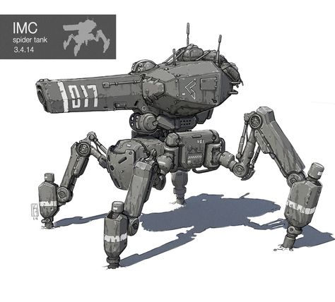 Spider tank., Kevin Anderson on ArtStation at https://www.artstation.com/artwork/bG1ar Spider Tank, Spider Robot, Mecha Tanks, Robots Tanks, Robot Design Sketch, Sci Fi Tank, Drones Concept, Megaman X, Arte Robot