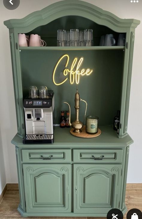 Coffee Bar Ideas Green, Coffee Bar Ideas Office, Hutch Coffee Bar Ideas, Ikea Hutch, Hutch Coffee Bar, Coffee Bar Station, Coffee Bar Ideas, Home Coffee Stations, Paint Kitchen