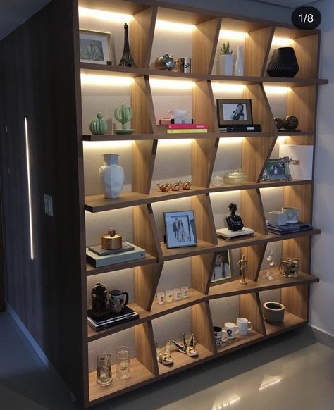 The 30 + Gorgeous & Modern Wooden Showcase Designs ~ Latest Showcase ~ Home Decoration Ideas Luxury Bookcase Design, Design Floating Shelves, Wooden Showcase, Luxury Bookcase, Modern Shelf Design, Design Shelves, Showcase Designs, Rectangular Living Rooms, Store Shelves Design