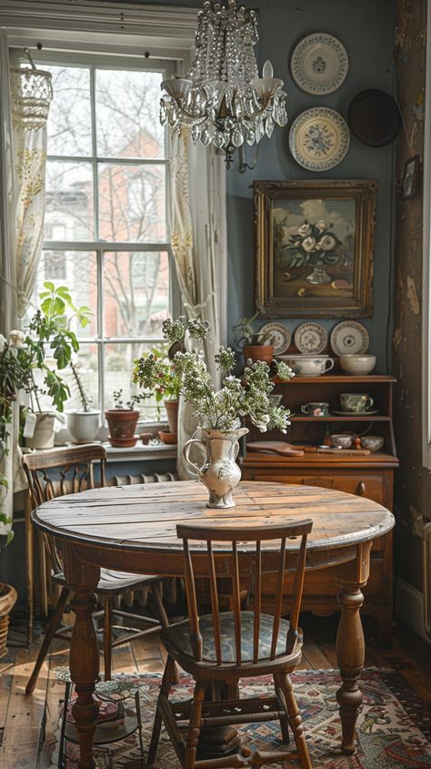 Timeless Charm: How to Incorporate Vintage Decor in Small Apartments - Interitor Cottagecore Home, Morning Room, Dining Room Style, Vintage Dining Room, Casa Vintage, Vintage Farmhouse Decor, Small Apartment Decorating, Vintage Interior, English Style