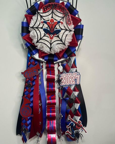 Spider-Man theme homecoming garter 💙❤️🕷️ #homecominggarters #spiderman #spidermangarter #bandhomecomimg Spider Man Mums Homecoming, Homecoming Garters For Guys, Homecoming Spiderman, Spider Man Theme, Homecoming Garter, Spiderman Gifts, Spiderman Theme, Mums Homecoming, Spiderman Homecoming