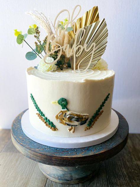 Mallard Smash Cake, Mallard Duck Birthday Cake, Duck Theme Gender Reveal, Duck Hunting Theme Baby Shower Ideas, One Lucky Duck Cake, Mallard Baby Shower Theme, Mallard Cake, Hunting Baby Shower Cake, Hunting Theme Baby Shower Ideas