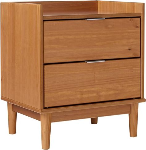 Amazon.com: Walker Edison Blythe Mid-Century Modern Tray-Top 2-Drawer Nightstand, 20 Inch, Caramel : Home & Kitchen Walker Edison, 2 Drawer Nightstand, Large Drawers, Drawer Nightstand, Sustainable Materials, Metal Hardware, Solid Pine, Everyday Essentials, Minimal Design