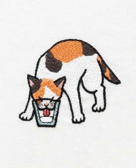 Learn to stitch this adorable cat working to get that last bit of water from the glass with Cat Lady Embroidery, offering more than 300 embroidery patterns for cat lovers. Offers a range of ideas in different styles, shapes, genres from simple to more complex. A purrfect book for embroidery beginners or those looking for fun and simple patterns. Original designs and clear instructions make this book a must have for any embroidery enthusiasts library. #embroidery #needlepoint #needlework Tela, Funny Cat Embroidery, Cute Embroidery Designs Simple, Cat Embroidery Simple, Embroidery Stitch Patterns, Cats Doodle, Cat Embroidery Pattern, Embroidery Beginners, Doodle Embroidery