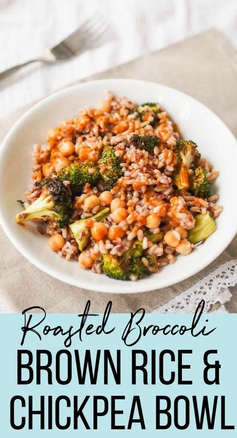 Broccoli Brown Rice, Broccoli Chickpea, Brown Rice Bowl, Chickpea Bowl, Brown Rice Recipes, Mustard Dressing, Roasted Broccoli, Bowl Recipe, Rice Bowl