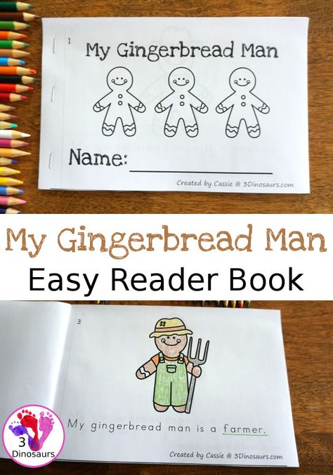 Free My Gingerbread Man Easy Reader Book - 10 ten page book for kids to read about different gingerbread men - 3Dinosaurs.com #freeprintable #gingerbreadman #3dinosaurs #easyreaderbook Gingerbread Man Activities Kindergarten, Christmas Sprouts, Gingerbread Kindergarten, Gingerbread Stories, Gingerbread Man Book, Gingerbread Man Unit, Gingerbread Man Story, Gingerbread Unit, Easy Reader Books