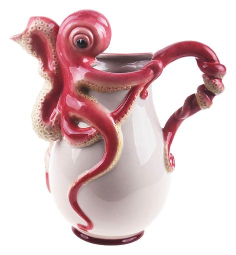 Blue Sky Ceramic 10"x7"x11" Octopus Pitcher Red: Decorative Accessories: Amazon.com.au Red Octopus, Water Pitcher, Water Pitchers, Weird And Wonderful, Centre Pieces, Tea Sets, Unusual Gifts, Tea Ceremony, Coastal Living