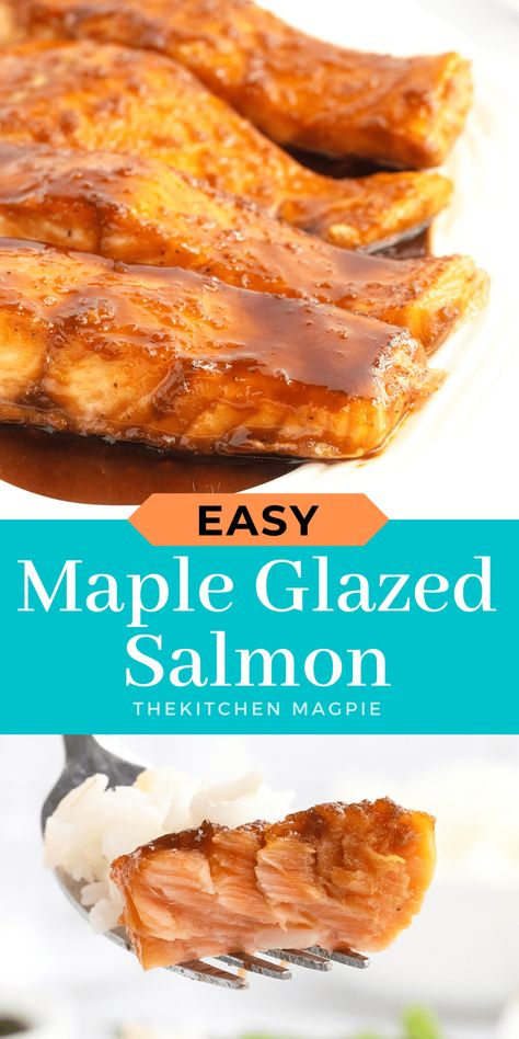 Maple Glazed Salmon Salmon With Maple Glaze, Fish Glaze Recipe, Maple Bacon Salmon, Maple Glazed Smoked Salmon, Maple Glazed Salmon Oven, Salmon Recipes Baked Maple Syrup, Maple Salmon Marinade, Maple Glaze For Salmon, Maple Syrup Salmon Recipes