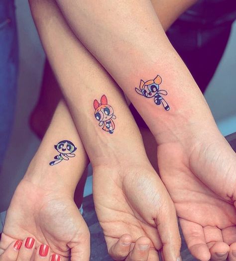 Friendship Tattoos For 3, Bff Tattoo Ideas, Powerpuff Kızları, Bestie Ideas, Matching Bff Tattoos, Matching Friend Tattoos, Tattoo Placements, Tattoos Meaningful, Matching Best Friend Tattoos