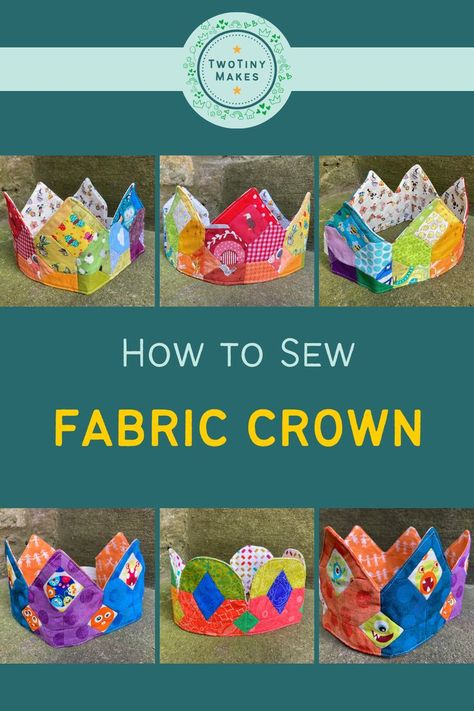 This unique take on a Fabric crown using the Patchwork Quilting technique of English Paper Piecing. Creating perfect Jewels for a customisable party crown! Perfect as a substitute to the paper Crown for a Christmas Cracker, for your little princess crowns, party crowns or just a crown for fancy dress, every one needs a crown in their life!! A step by step sewing pattern with full colour instructions perfect for that confident beginner. This would make a beautiful handmade gift. Fabric Crown Pattern Free, Quilted Crown, Fabric Crowns, Homemade Kids Gifts, Unique Sewing Patterns, Royal Tea Parties, Princess Crowns, Fabric Crown, Paper Crown