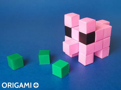 Origami models with photos and videos Stikynote Origami, Origami With Square Paper, Minecraft Origami, Cube Origami, Paper Minecraft, Origami Pig, Minecraft Pig, Origami Toys, Origami Cube