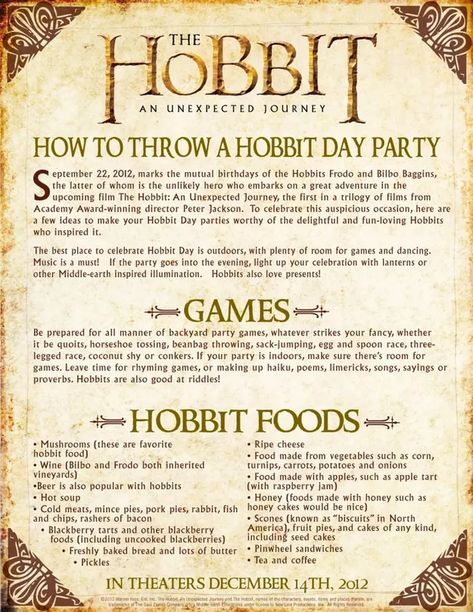 Hobbit Birthday Party, Hobbit Birthday, Hobbit Food, Hobbit Movie, Lotr Wedding, Hobbit Party, Sherlock Quotes, Frodo Baggins, Buku Harry Potter